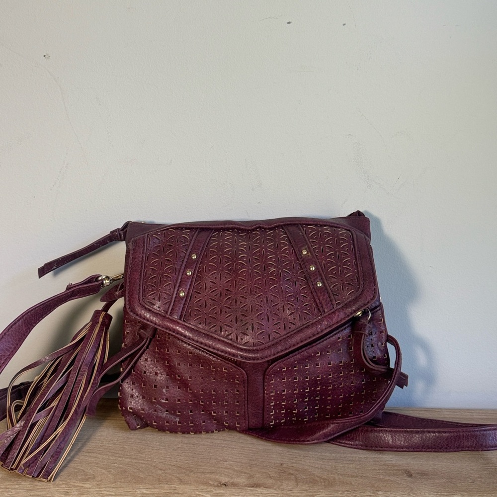 Elegant Maroon Crossbody Bag with Tassel